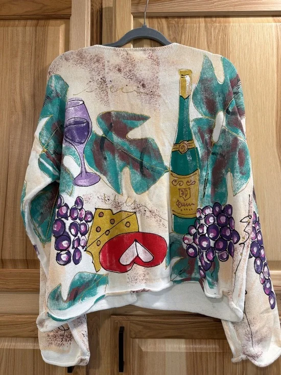 Vintage Kolorway Rare Hand Painted Wine Motif Size 1(L/XL) Artsy Unique - Picture 4 of 8